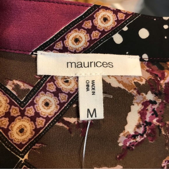 NEW Maurices Atwood Pink Floral Patchwork Style Fall Blouse Button Front Medium - Picture 10 of 13